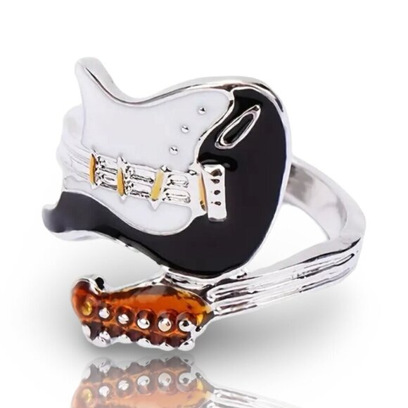 Boho Rocker Guitar Ring in Black and White #1451 Size 9 - Picture 6 of 7